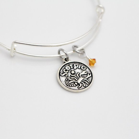 November Scorpio Adjustable Charm Bangle - Handmade Zodiac Bracelet - Picture 10 of 12